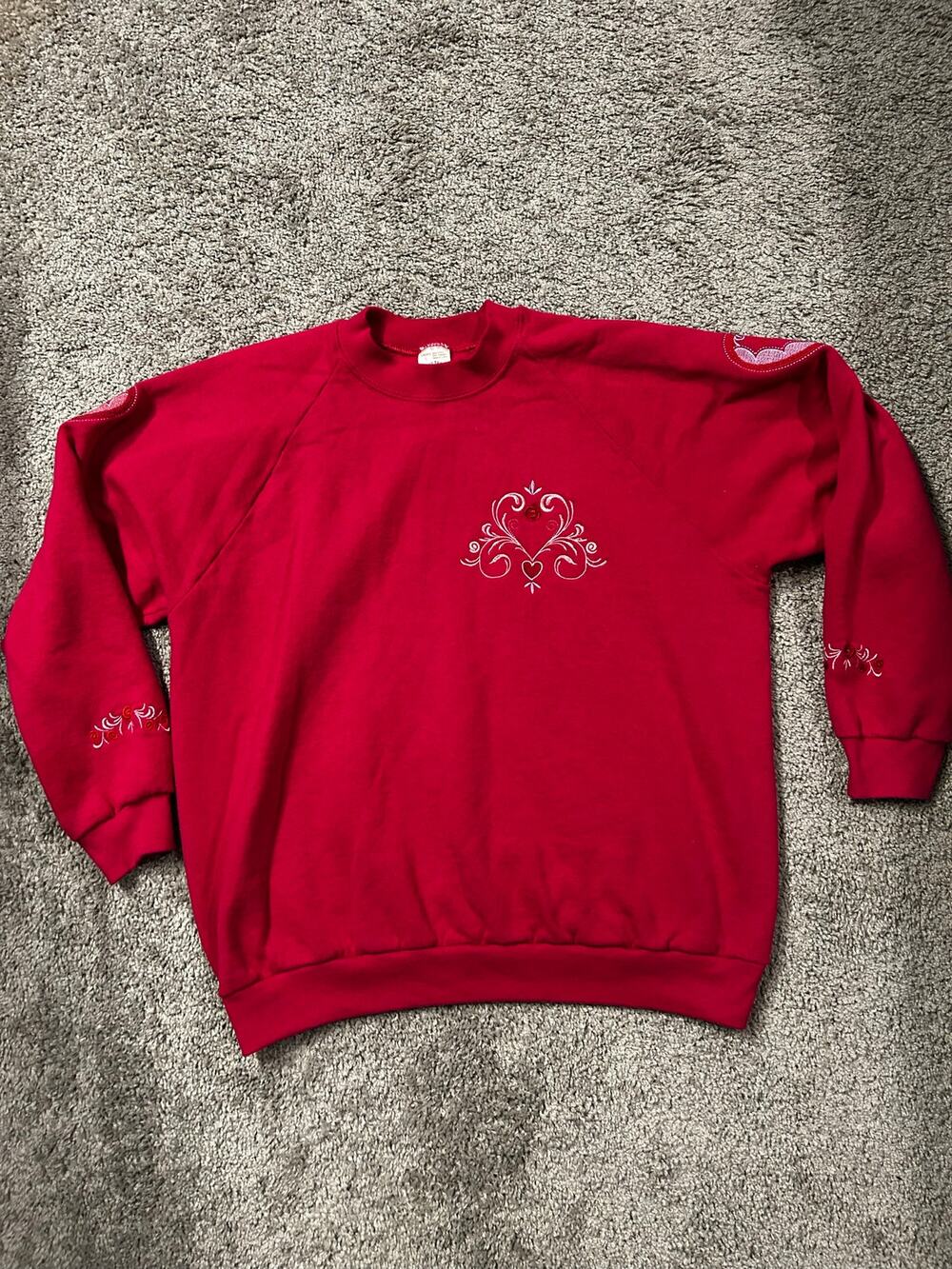 Ladies Fruit of loom Pink Embroidered Crewneck sweater